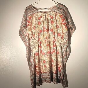 Zara Trf Floral and Paisley Handkerchief Tunic Blouse Elastic Waist, Size: M